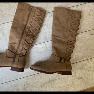 NWOT Taupe Knee High Corset Back boots